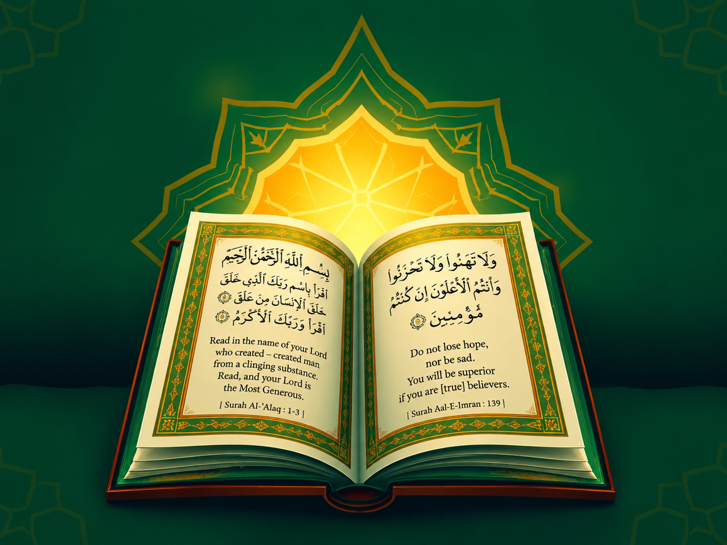 Quran on a wooden stand with an Islamic lantern
